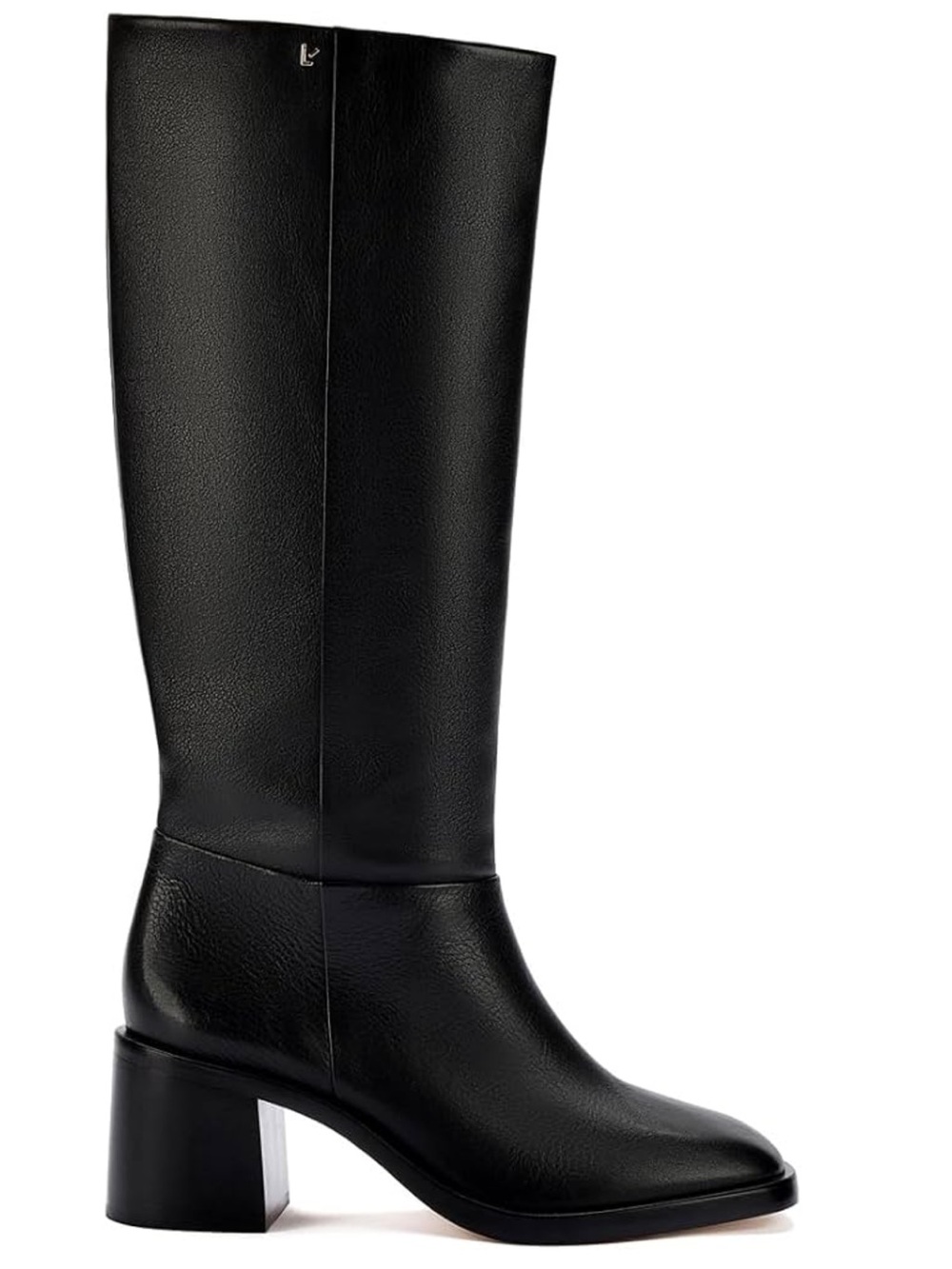 Larroude Black Leather Riding Knee-High Block Heel Boot